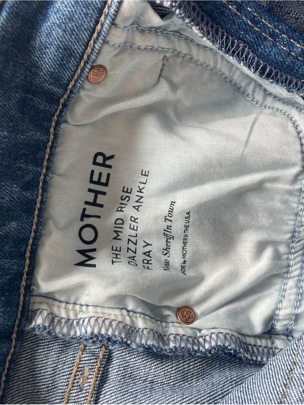 MOTHER Mid Rise Dazzler Ankle Fray Jeans - Blue - Picture 6 of 6